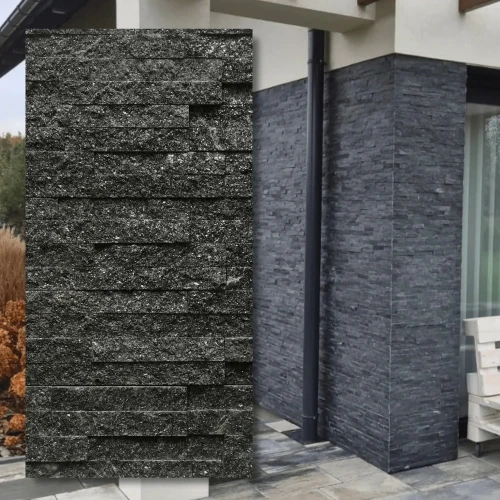 Kamień elewacyjny-dekoracyjny kwarcytowy czarny Stackstone Black 10x36 cm