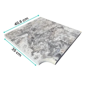 Trawertyn 3 cm Kamień Brzegowy narożnik Silver Latte Greige 40,6x35  | Obrzeża do basenu Bullnose 