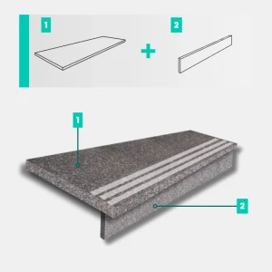 Zestaw Stopnica - Stopień + Podstopień Granitowy G664 100x35x2 / 100x15x2 Polerowany z Antypoślizgiem