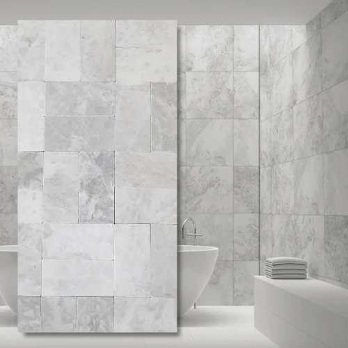 Płytka marmurowa Bębnowana Royal White 7,5x15x1 cm