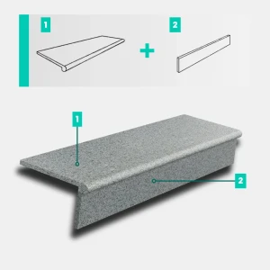 Zestaw Stopnica - Stopień + Podstopień Granitowy Dark Grey G654 NEW Bullnose 120x35x2 / 120x15x2