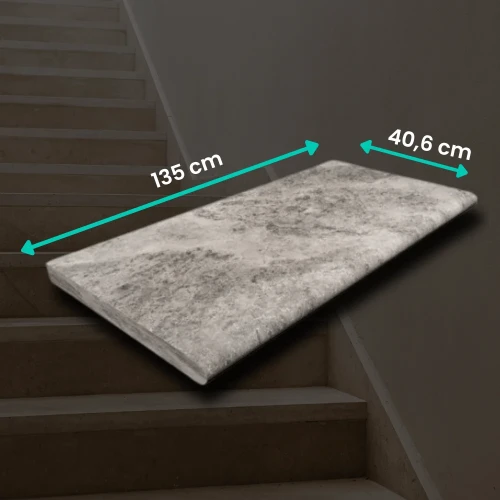 Stopnica kamienna Trawertyn Ash Argent Mix Szlifowany Bullnose 135x40,6x3 cm