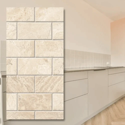 Płytka marmurowa 12 mm cegiełka Coffee White Brick 10x30 Queen Beige