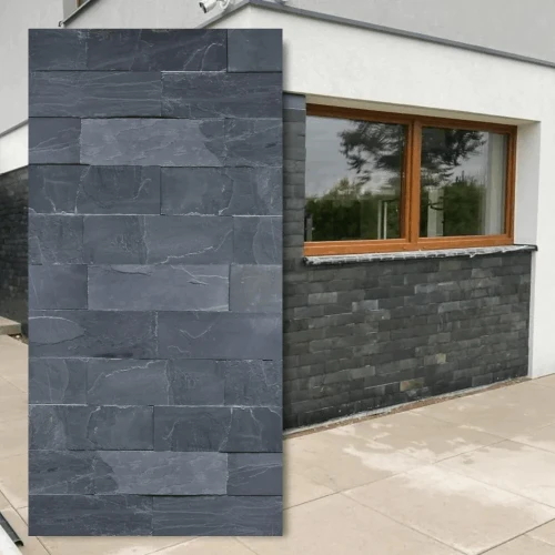 Kamień elewacyjny-dekoracyjny kwarcytowy Black Slate 7x50 cm PRZEDSPRZEDAŻ!