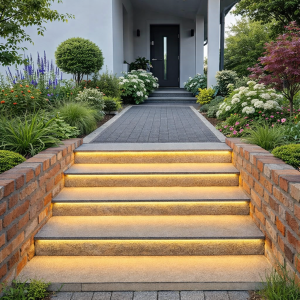 Stopnica granitowa szara płomieniowana G602 135x33x2 Bianco Sardo