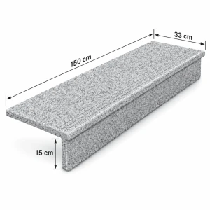 Zestaw Stopnica - Stopień + Podstopień Granitowy G603 150x33x2 / 150x15x2 Polerowany Ryflowany