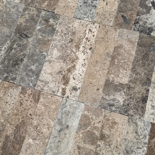 Kamień dekoracyjny trawertyn Ash bębnowany 7,5x30,5x1 cm
