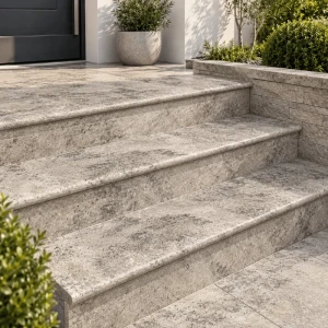 Trawertyn Parapet / Stopnica kamienna Silver Latte Greige- wizualizacja AI